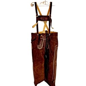 German‎ Lederhosen Mens Waist 30 inch Suede Trachten Embroidered Oktoberfest